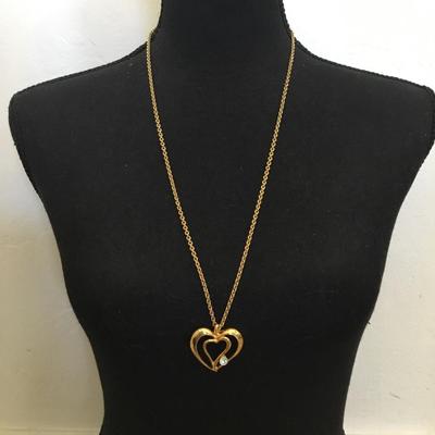Vintage Avon, gold tone, heart necklace, long