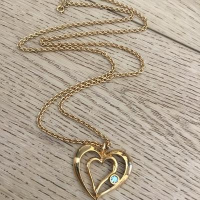 Vintage Avon, gold tone, heart necklace, long