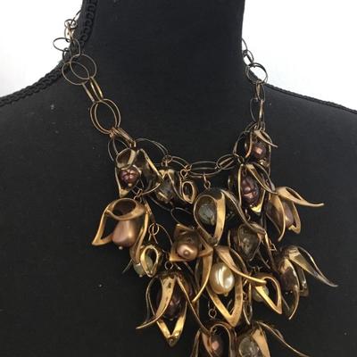 Chicos, 90s vintage statement necklace with floral brass flower bells. Very cool.