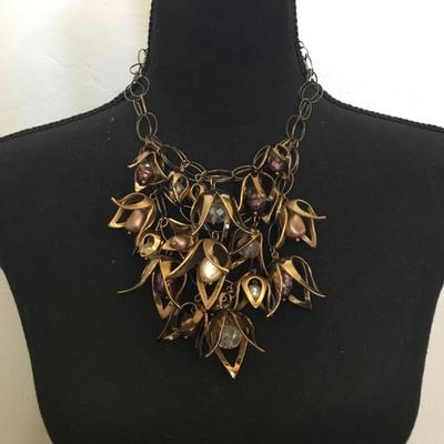 Chicos, 90s vintage statement necklace with floral brass flower bells. Very cool.