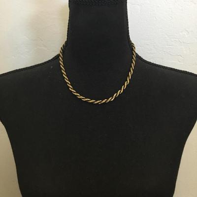 Vintage, gold tone chain, black, braided gold tone, chain necklace, vintage very nice