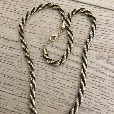 Vintage, gold tone chain, black, braided gold tone, chain necklace, vintage very nice