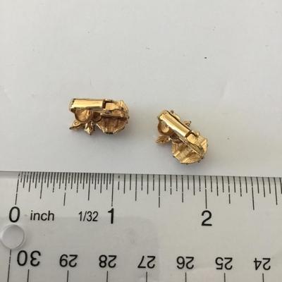 Cute gold tone, rhinestone Christmas ornament clip on earrings, holiday earrings