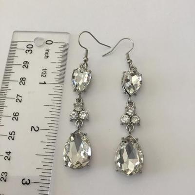 Silver tone rhinestone dangle earrings, statement earrings