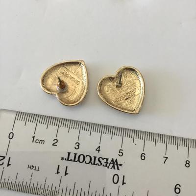 Sugar fix gold tone, large heart, rhinestone stud earrings