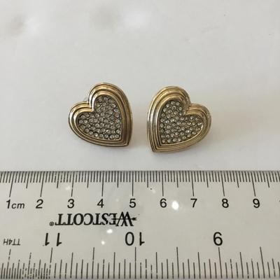 Sugar fix gold tone, large heart, rhinestone stud earrings