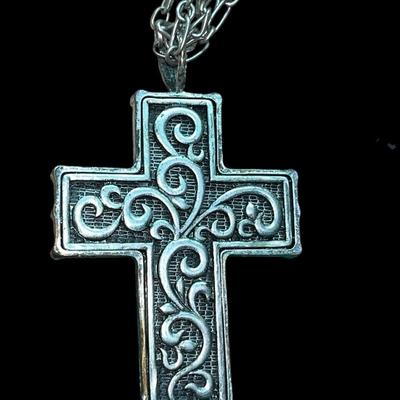 Silver Tone Cross, Tiger / Leopard Print Pendant Necklace