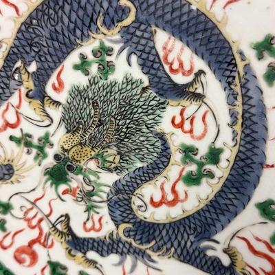 Large Antique Chinese Porcelain Plate with Dragon