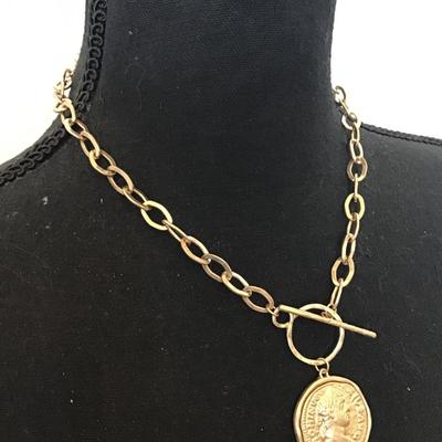 Vintage, Roman coin, statement, toggle necklace