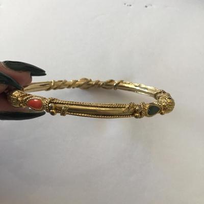 Vintage, gold tone, multicolored, enamel, teardrop bangle bracelet very nice