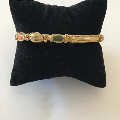 Vintage, gold tone, multicolored, enamel, teardrop bangle bracelet very nice