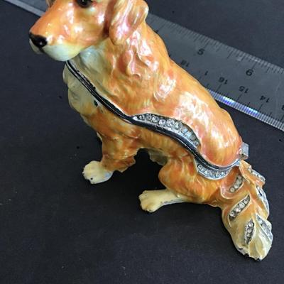 Vintage Jere. Enamel Trinket Box Golden Retriever. Signed