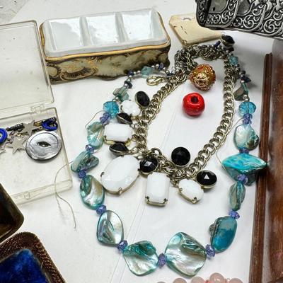 Costume jewelry, cameo belt and jewelry boxes