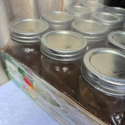 Brand new sealed canning jars - and a partial box with enamel canning pot