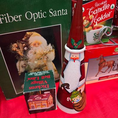 Lots of Christmas Decor - ornaments - collectibles - snowmen -10" fiber optic Santa - candles and more