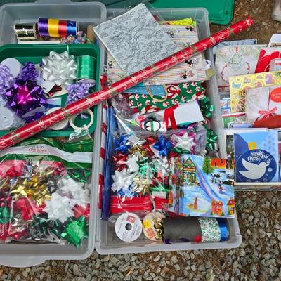 Wrapping paper - Bows - Gift labels - Greeting cards in two long lidded totes and more !