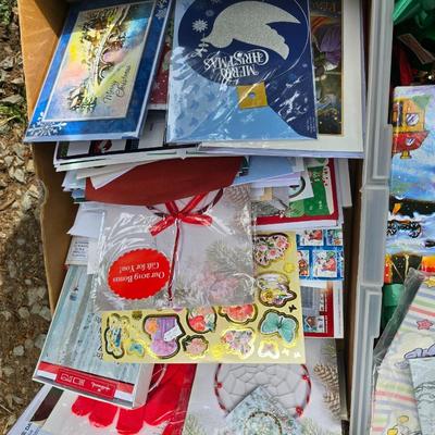 Wrapping paper - Bows - Gift labels - Greeting cards in two long lidded totes and more !