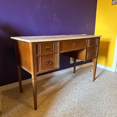 Mid-Century Wood Desk with Portuguese Stone Top