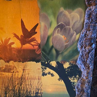 Pair of wooden wall plaques - decoupage wall art - liberty bell and nature scenes