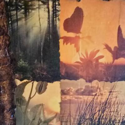 Pair of wooden wall plaques - decoupage wall art - liberty bell and nature scenes