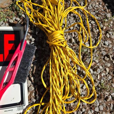 Two wheeled dolly - rope - For Sale sign - automotive fluid - snow /ice scraper and a pair of floor mats