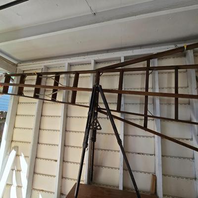 Antique wooden tripod with antique wooden ladder