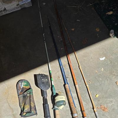 Fishing rods and portable shovel