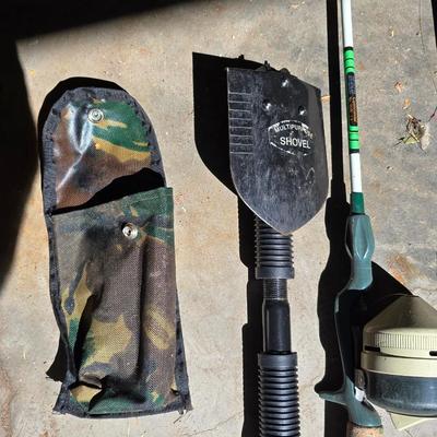 Fishing rods and portable shovel