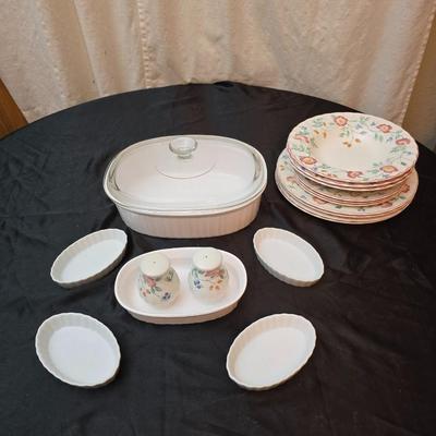 Bonjour Casserole dish and a partial set of Churchill dinnerware