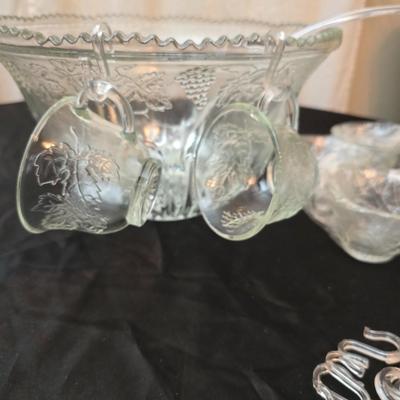 Punch Bowl and Glasses with cup hooks