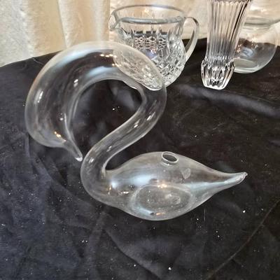 Decorative Clear Glass wear - Avon vase - glass blown swan - heavy pitcher and more
