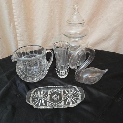 Decorative Clear Glass wear - Avon vase - glass blown swan - heavy pitcher and more