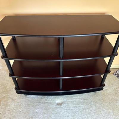 Solid Wood 4-Tier AV Media Stand – Cherry Finish on Casters