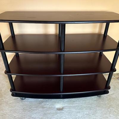 Solid Wood 4-Tier AV Media Stand – Cherry Finish on Casters
