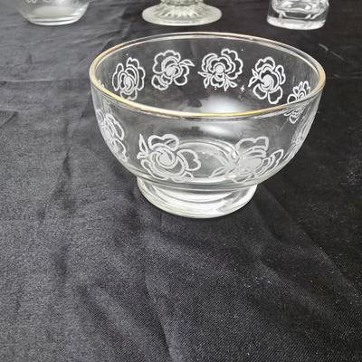 Vintage pressed and etched glassware - covered candy dish - Avon vase - etched bowl and more