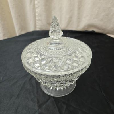 Vintage pressed and etched glassware - covered candy dish - Avon vase - etched bowl and more