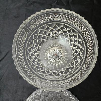 Vintage pressed and etched glassware - covered candy dish - Avon vase - etched bowl and more
