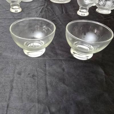 Vintage pressed and etched glassware - covered candy dish - Avon vase - etched bowl and more