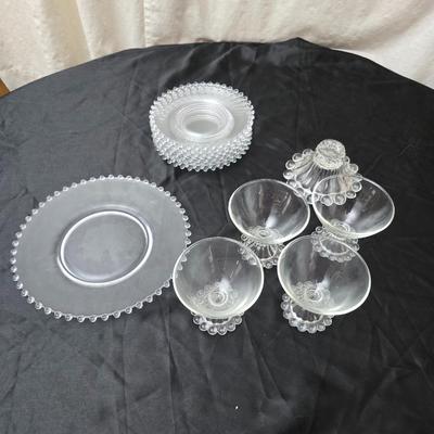 Vintage Imperial glass Candlewick glass - Boopie glassware - small plates, platter, cups and a candle holder