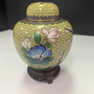 Vintage Chinese Cloisonne Ginger Jar With Lid Floral Design #1