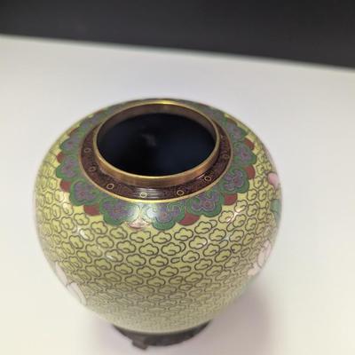 Vintage Chinese Cloisonne Ginger Jar With Lid Floral Design #1