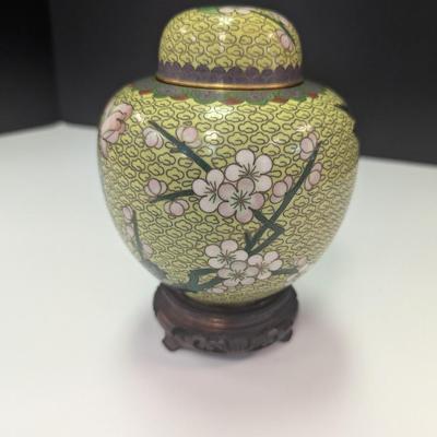 Vintage Chinese Cloisonne Ginger Jar With Lid Floral Design #1