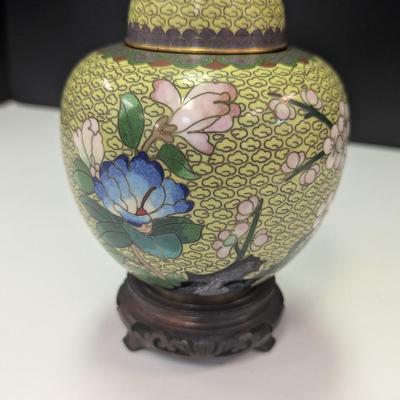 Vintage Chinese Cloisonne Ginger Jar With Lid Floral Design #1
