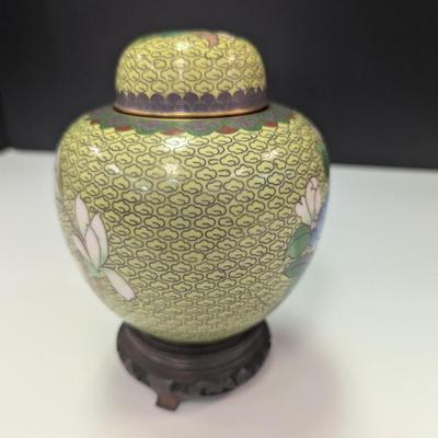 Vintage Chinese Cloisonne Ginger Jar With Lid Floral Design #2