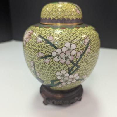 Vintage Chinese Cloisonne Ginger Jar With Lid Floral Design #2