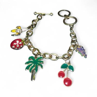 Silver Tone Fruit Charm Bracelet