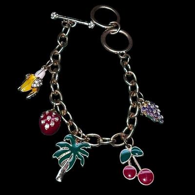 Silver Tone Fruit Charm Bracelet