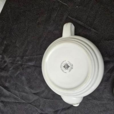 Vintage Mlesna tea pot with Green Accent trim - Pier 1 tea pot - sugar bowl and tea strainers