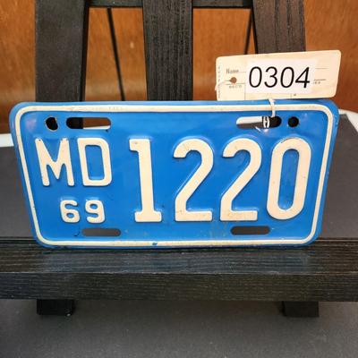 Vintage 1969 Maryland Motorcycle License Plate 1220 Man Cave Garage