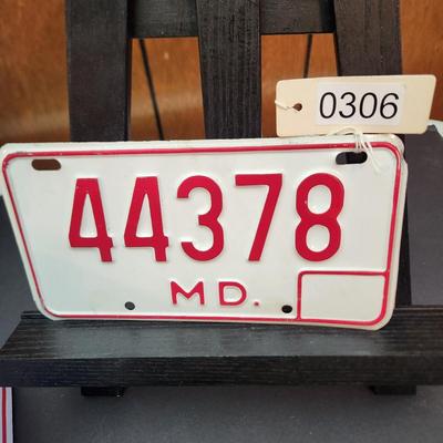 Vintage 1970's RED Maryland Motorcycle License Plate 44378 Man Cave Garage